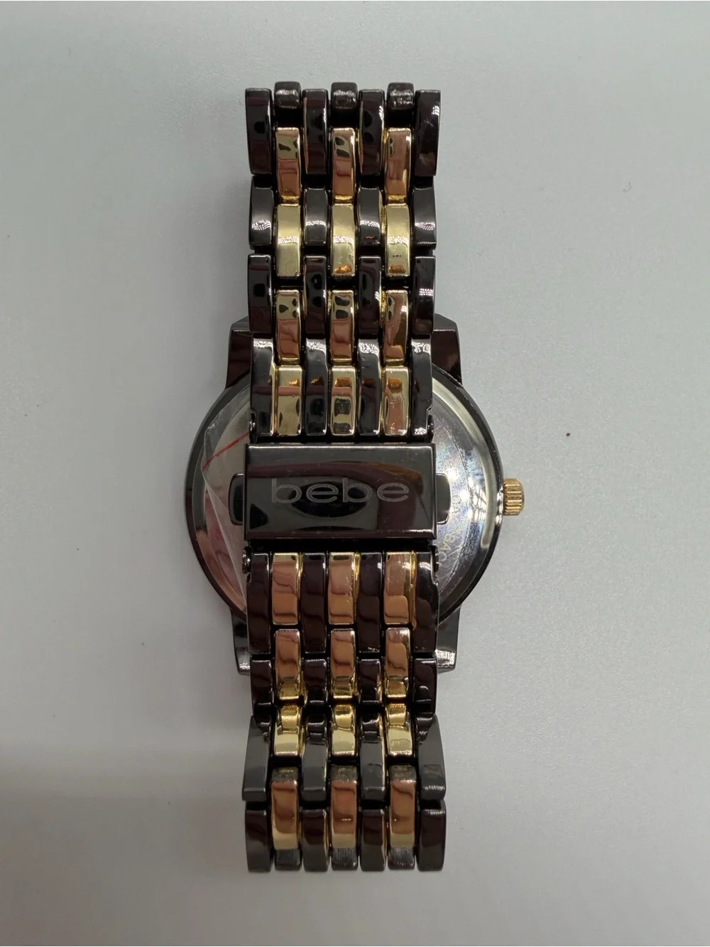 Brand new never worn bebe Two-Tone Black and Gold Crystal Accent Bracelet Watch